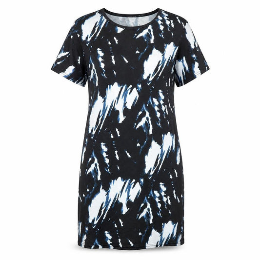 PRETTYLITTLETHING Womens Black Geometric Polyester T-Shirt Dress Size 4 Round Neck Pullover