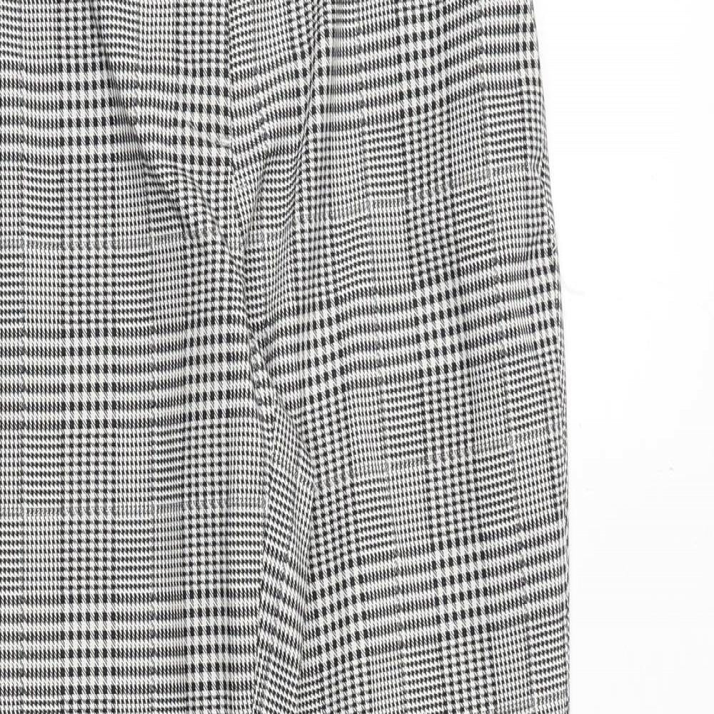 H&M Womens Grey Plaid Cotton Trousers Size 8 Regular Zip