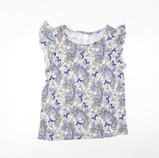 H&M Womens Blue Geometric Viscose Basic Blouse Size M Round Neck