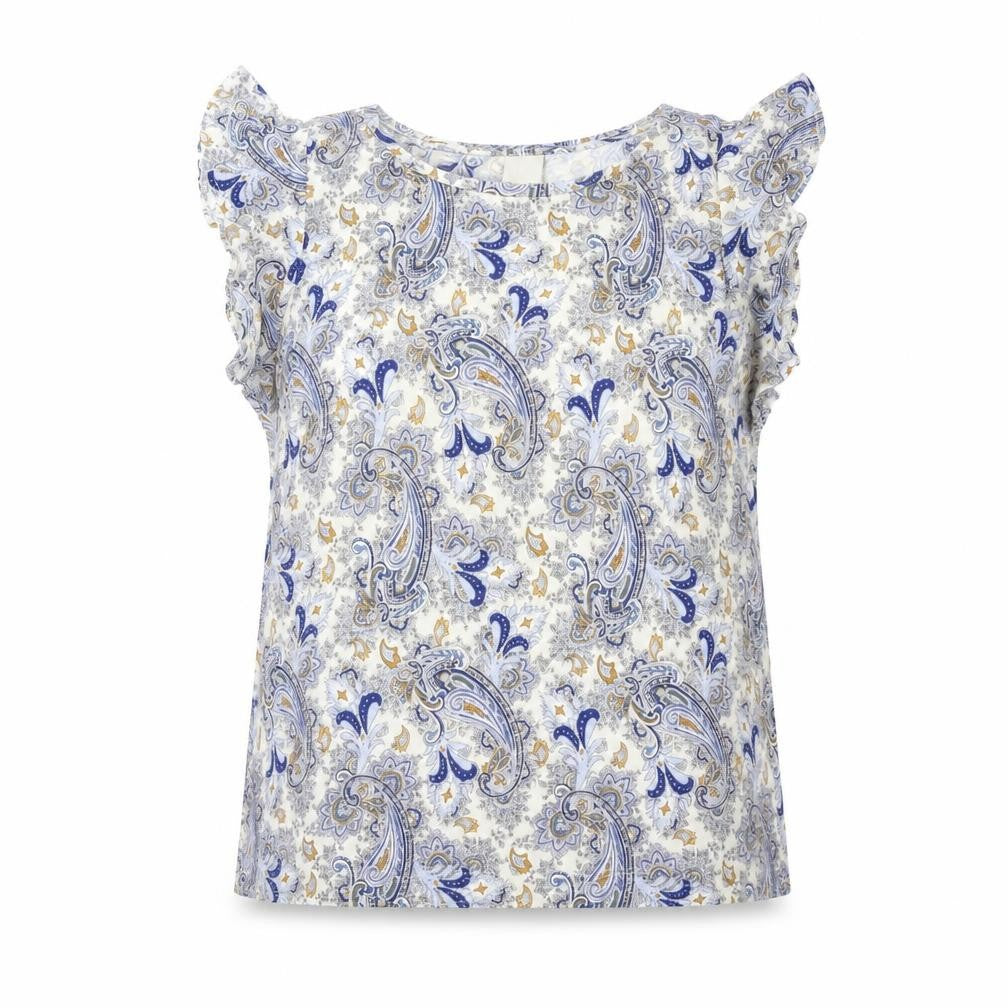 H&M Womens Blue Geometric Viscose Basic Blouse Size M Round Neck