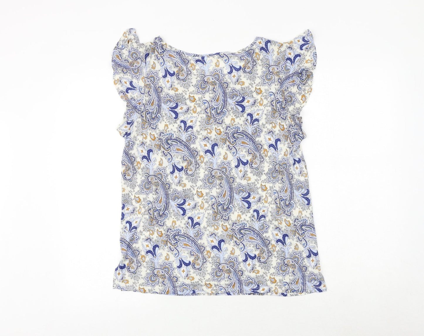 H&M Womens Blue Geometric Viscose Basic Blouse Size M Round Neck