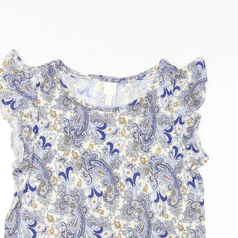 H&M Womens Blue Geometric Viscose Basic Blouse Size M Round Neck