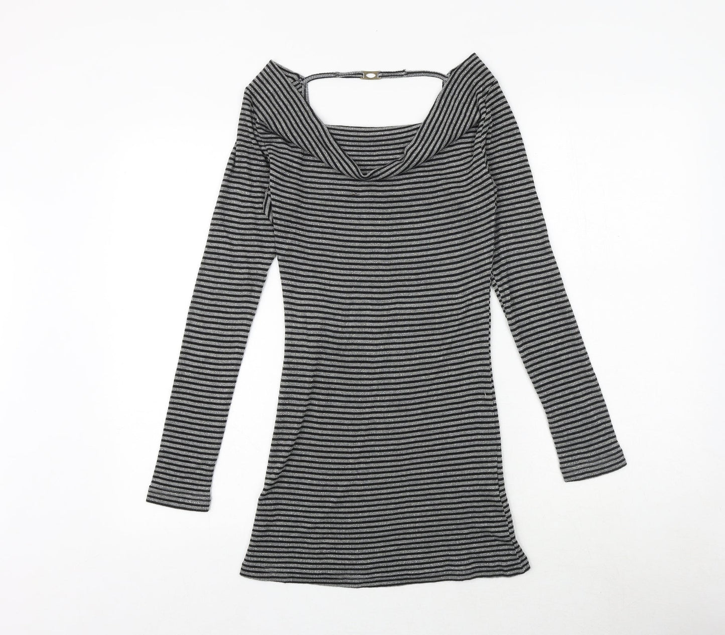 VILA Womens Black Striped Polyester Jumper Dress Size M Cowl Neck Pullover