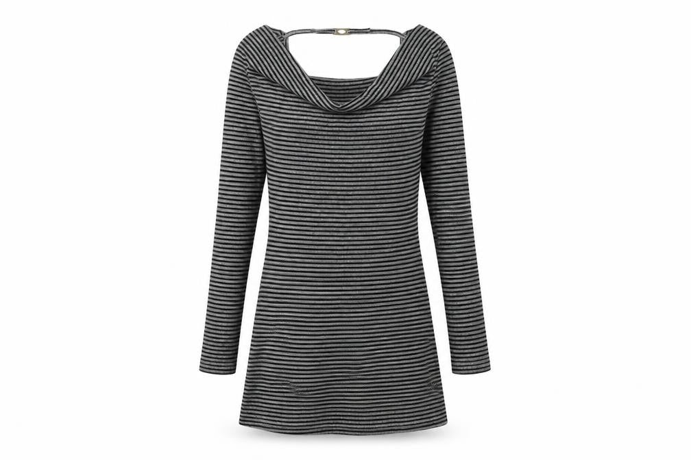 VILA Womens Black Striped Polyester Jumper Dress Size M Cowl Neck Pullover