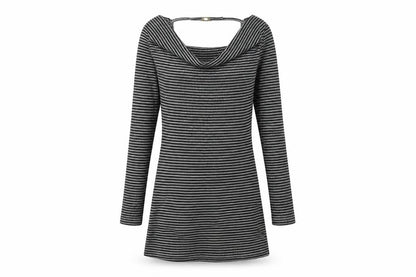 VILA Womens Black Striped Polyester Jumper Dress Size M Cowl Neck Pullover