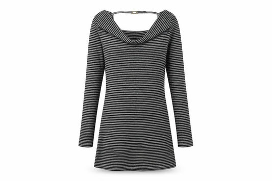VILA Womens Black Striped Polyester Jumper Dress Size M Cowl Neck Pullover