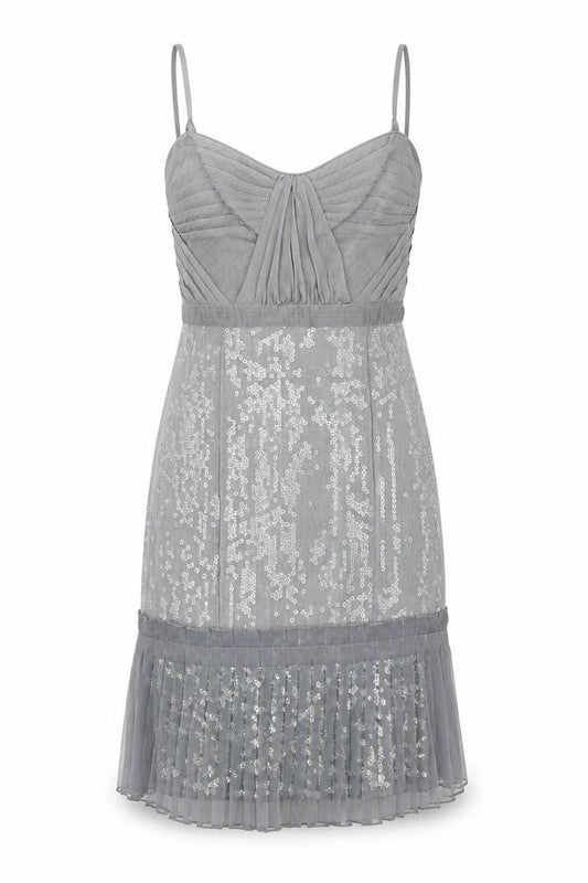 Debenhams Womens Grey Polyester Slip Dress Size 8 Sweetheart Zip