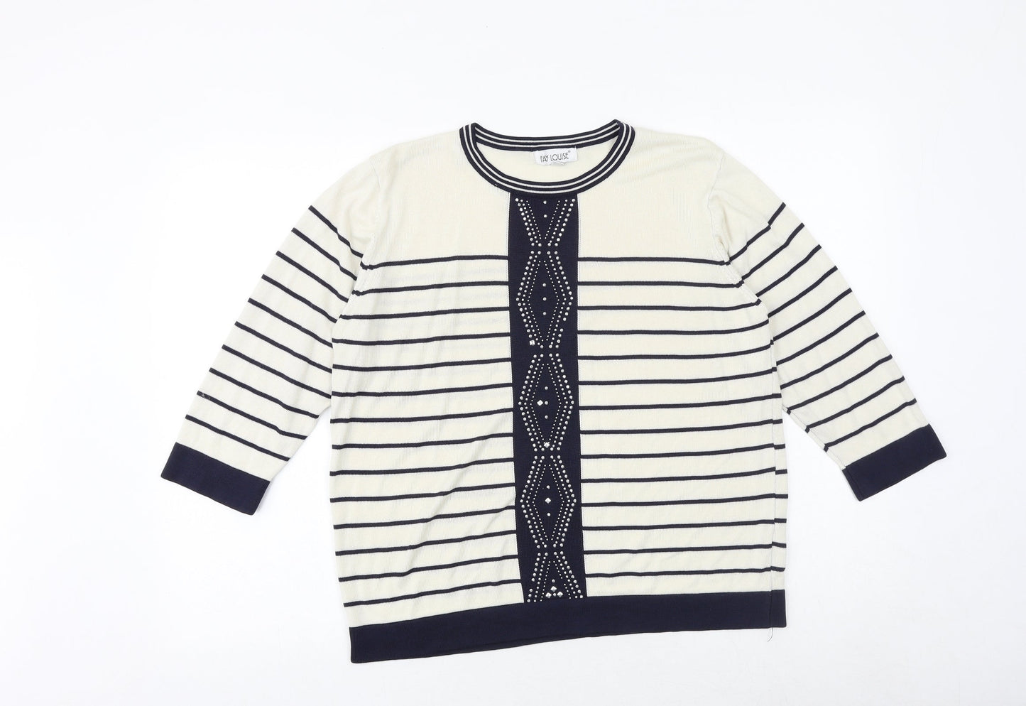 Fay Louise Womens Blue Round Neck Striped Acrylic Pullover Jumper Size XL