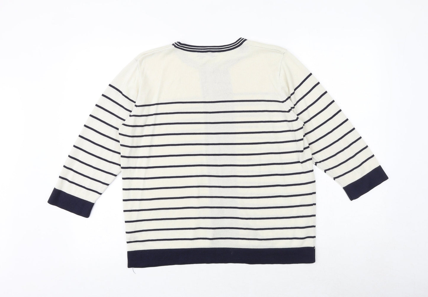 Fay Louise Womens Blue Round Neck Striped Acrylic Pullover Jumper Size XL
