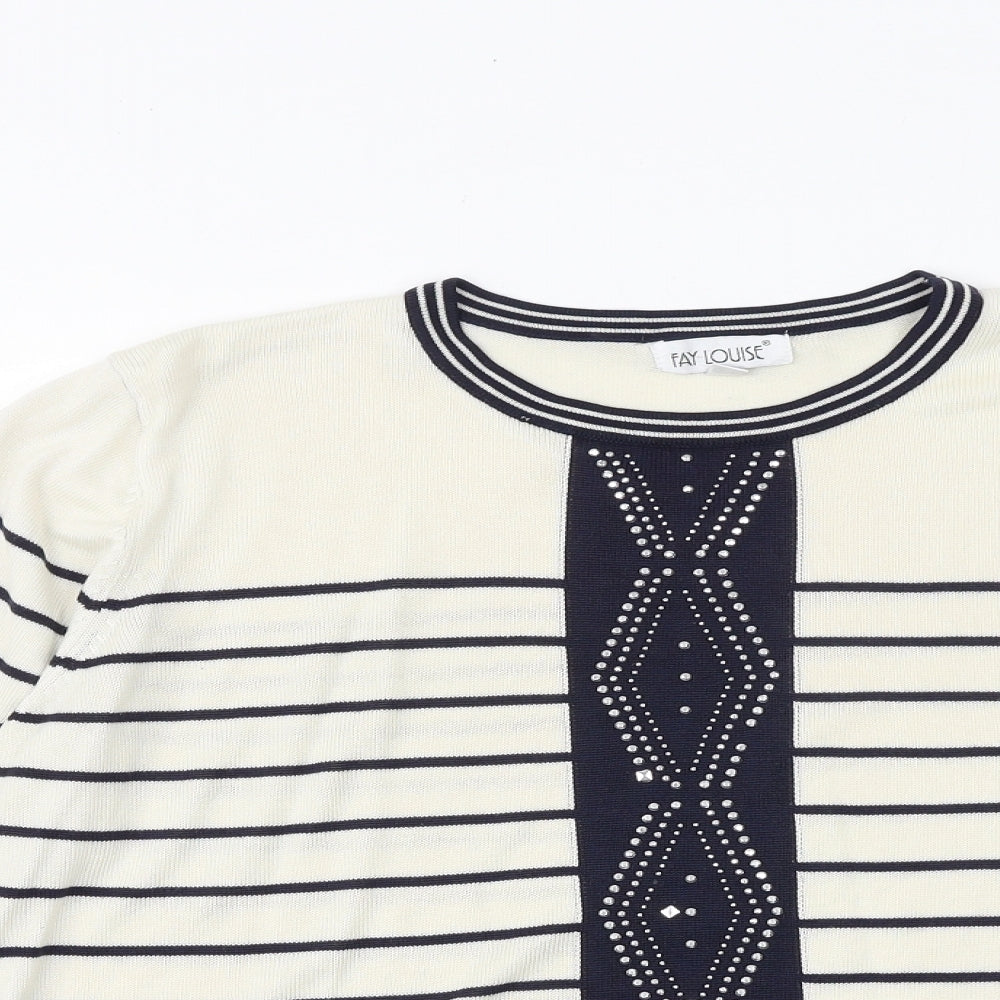 Fay Louise Womens Blue Round Neck Striped Acrylic Pullover Jumper Size XL