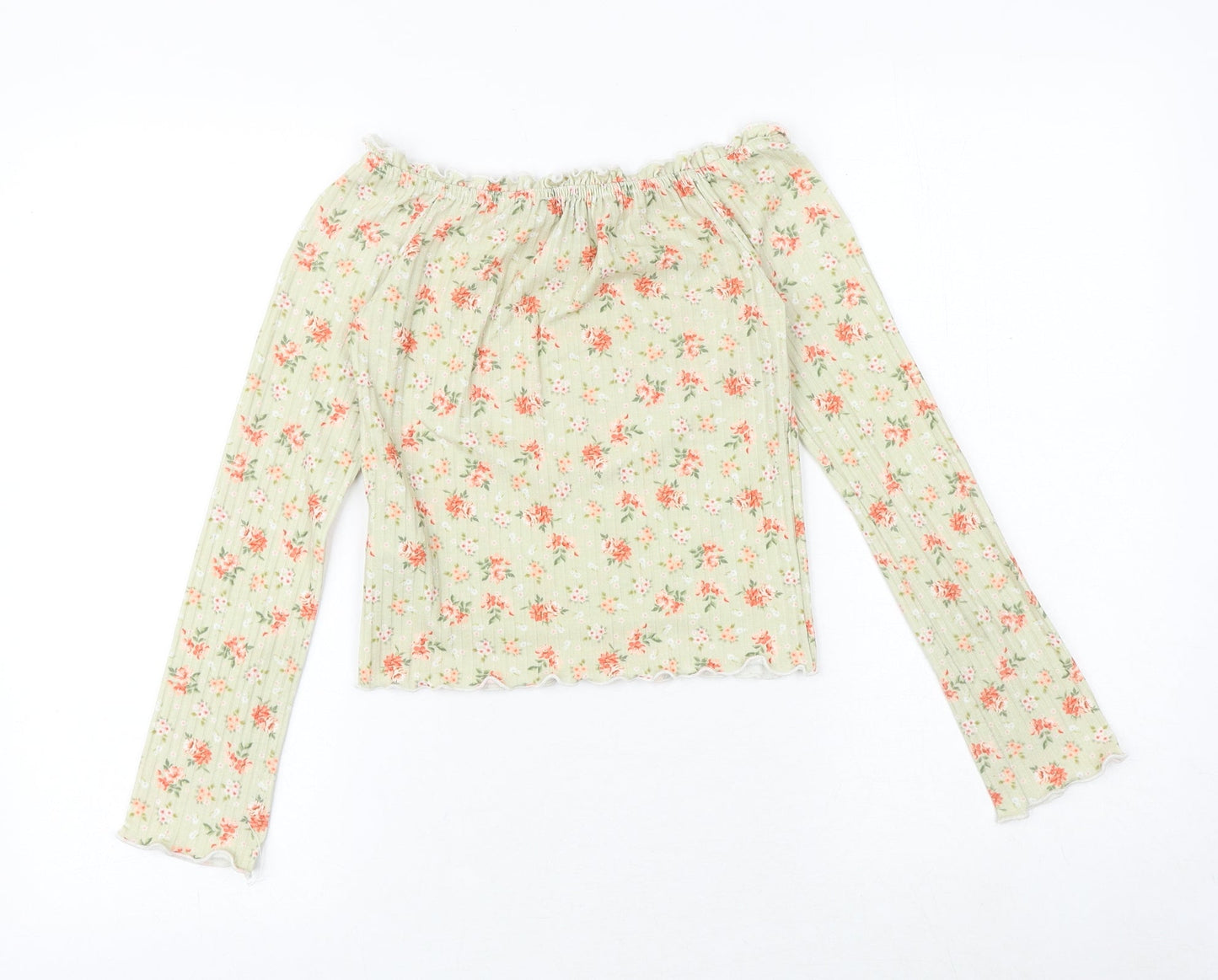 New Look Womens Green Floral Polyester Basic Blouse Size 8 Off the Shoulder