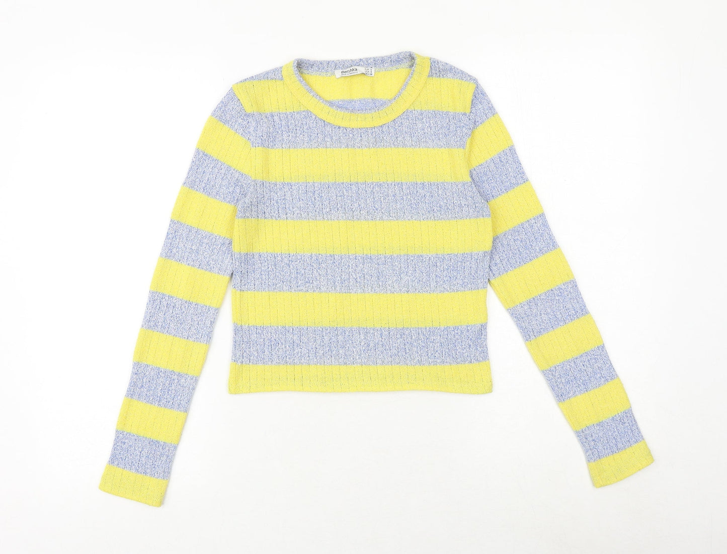 Bershka Womens Multicoloured Boat Neck Striped Polyester Pullover Jumper Size S