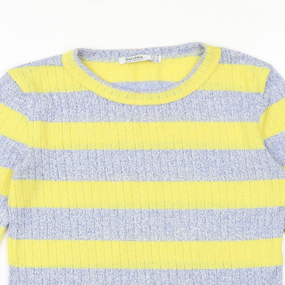 Bershka Womens Multicoloured Boat Neck Striped Polyester Pullover Jumper Size S