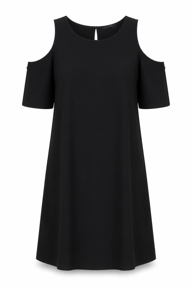 Marks & Spencer Womens Black Polyester T-Shirt Dress Size 10 Round Neck Button - Cold Shoulder