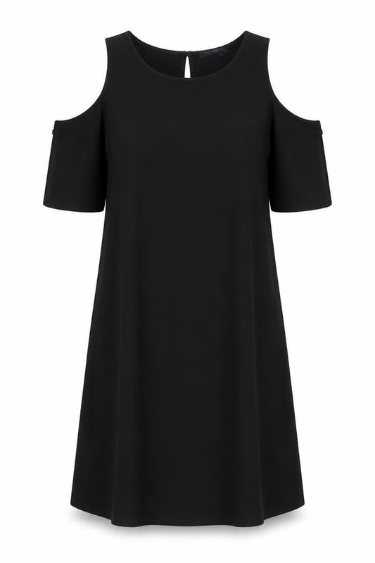 Marks & Spencer Womens Black Polyester T-Shirt Dress Size 10 Round Neck Button - Cold Shoulder