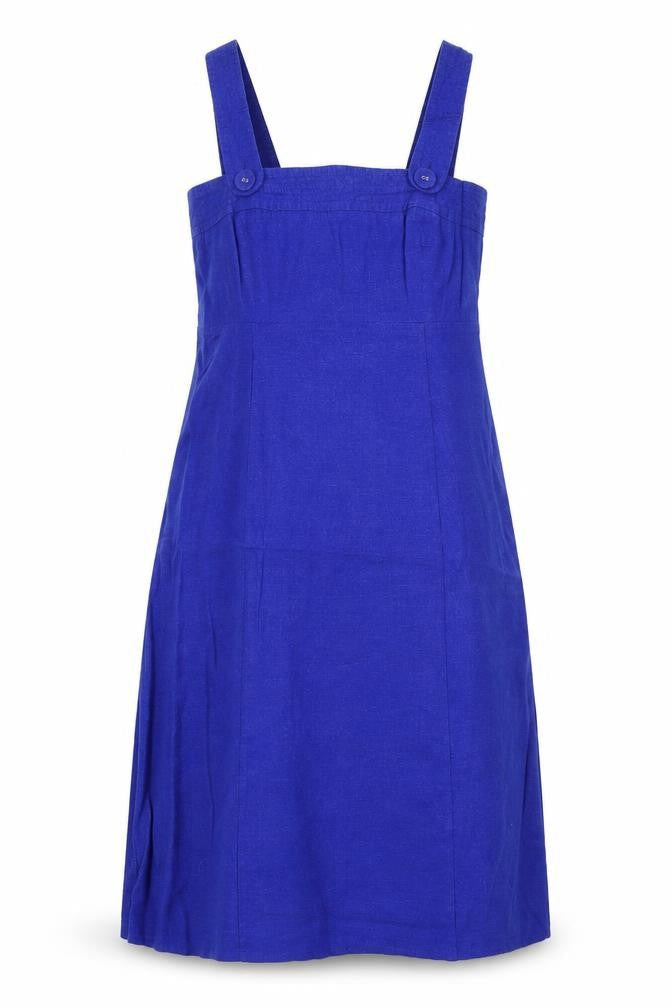 Kenar Womens Blue Linen Pinafore/Dungaree Dress Size 14 Square Neck Zip