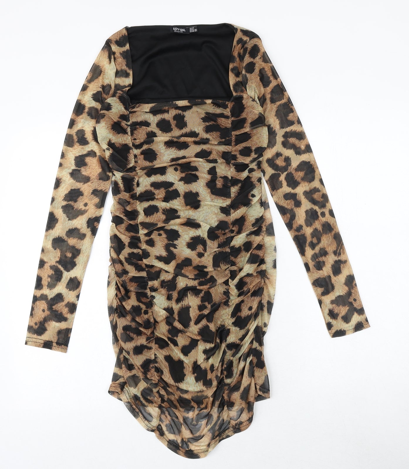 Nasty Gal Womens Black Animal Print Polyester Bodycon Size 10 Square Neck Pullover - Leopard Pattern