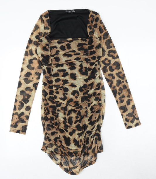 Nasty Gal Womens Black Animal Print Polyester Bodycon Size 10 Square Neck Pullover - Leopard Pattern