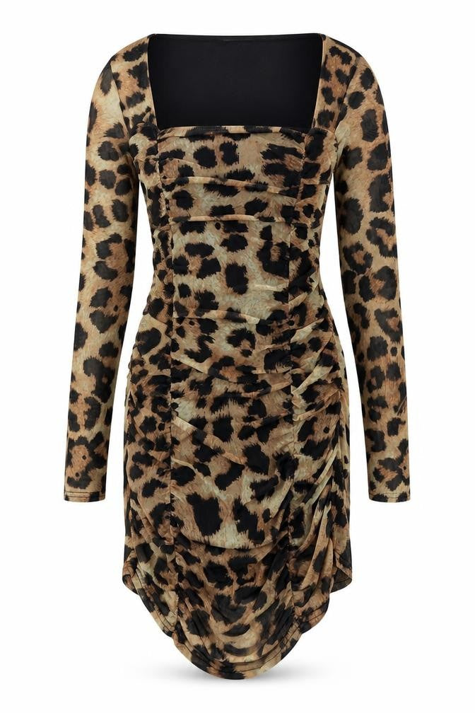 Nasty Gal Womens Black Animal Print Polyester Bodycon Size 10 Square Neck Pullover - Leopard Pattern