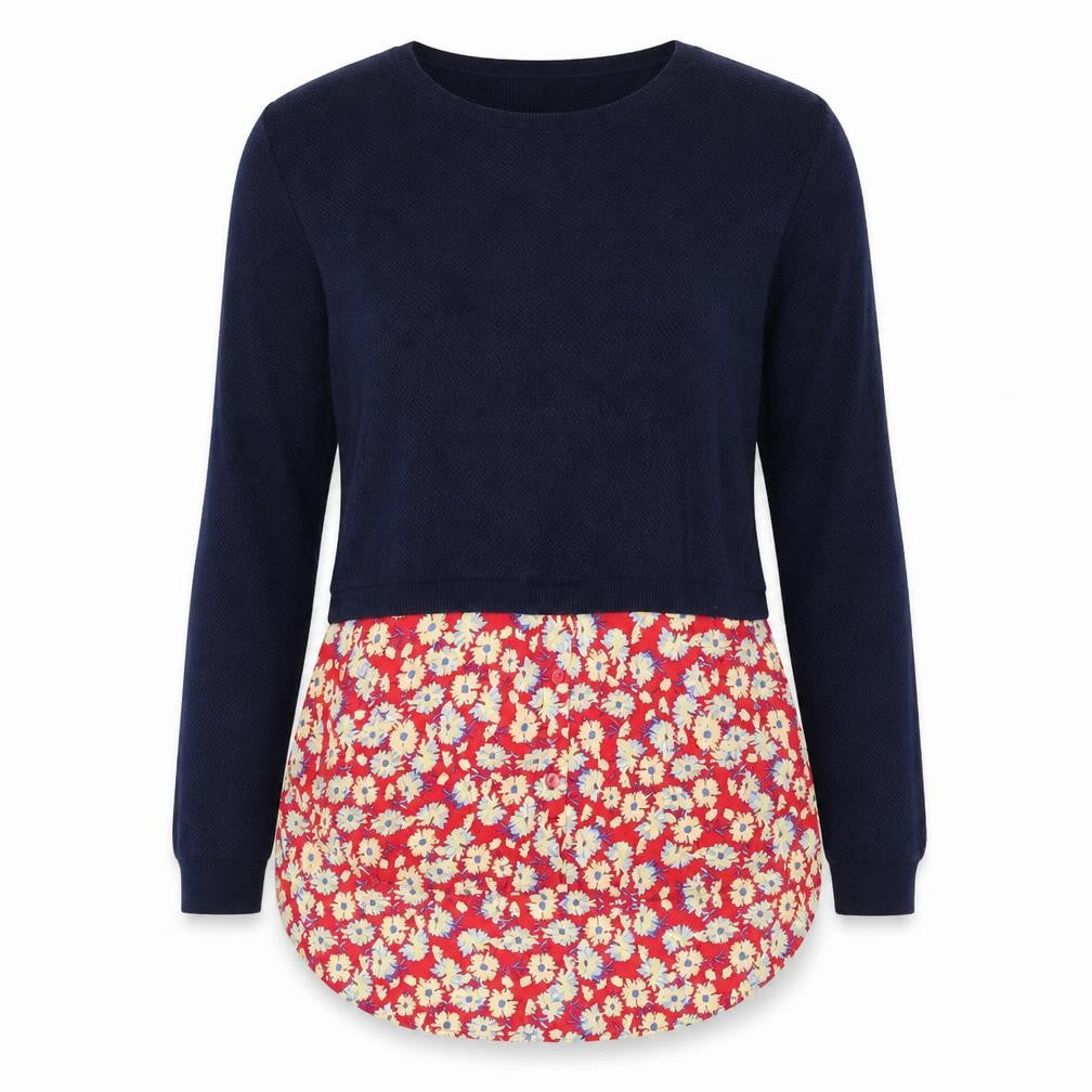 NEXT Womens Blue Round Neck Floral Cotton Pullover Jumper Size 8 - Shirt Insert