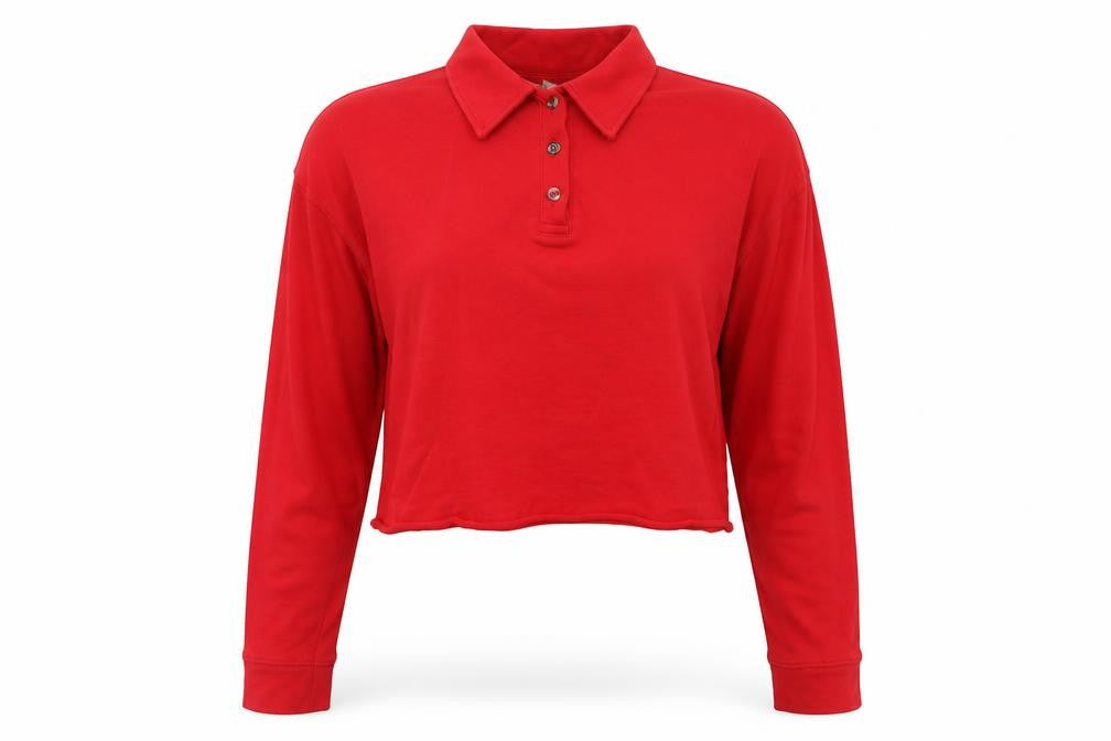 Topshop Womens Red 100% Cotton Cropped Polo Size 8 Collared
