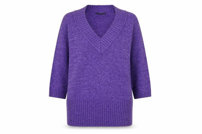 CPM Womens Purple V-Neck 100% Cotton Pullover Jumper Size L