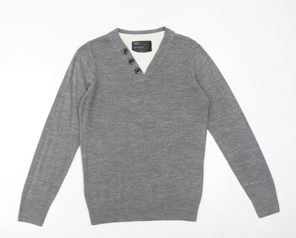 Next Mens Grey Round Neck Acrylic Pullover Jumper Size S Long Sleeve
