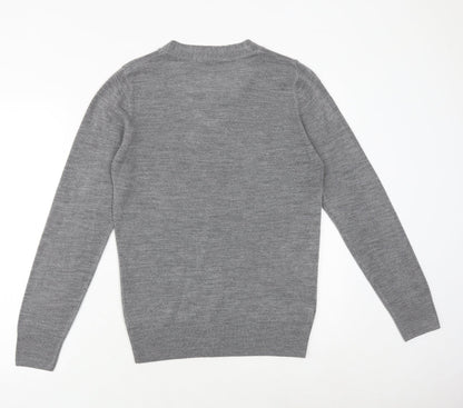 Next Mens Grey Round Neck Acrylic Pullover Jumper Size S Long Sleeve