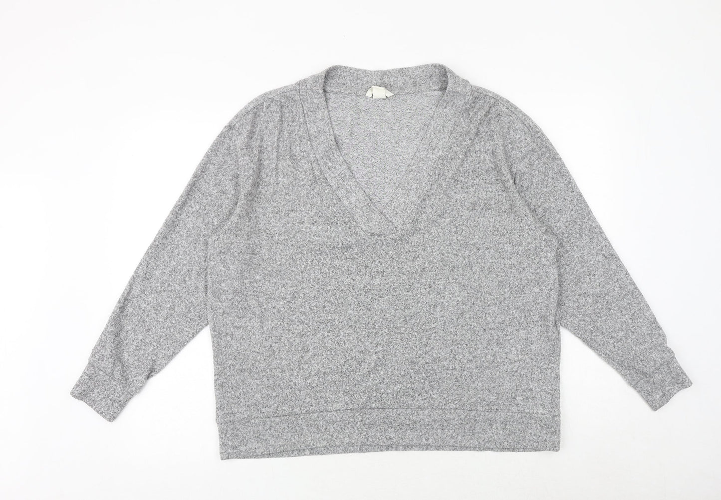 H&M Womens Grey V-Neck Viscose Pullover Jumper Size L