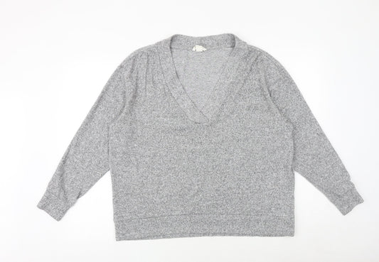 H&M Womens Grey V-Neck Viscose Pullover Jumper Size L