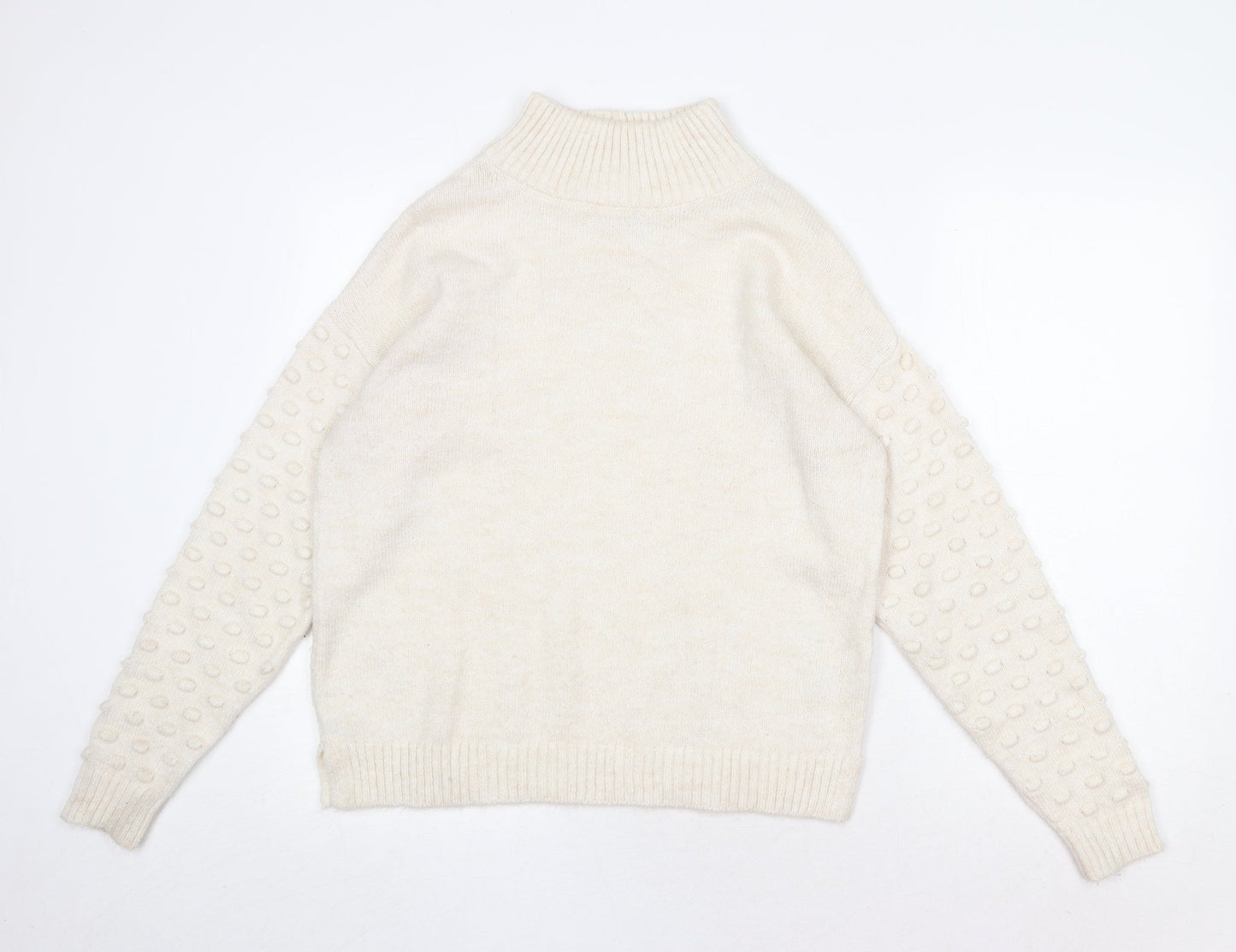 NEXT Womens Beige High Neck Acrylic Pullover Jumper Size S - Textured