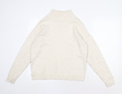 Next Womens Beige High Neck Acrylic Pullover Jumper Size S - Textured