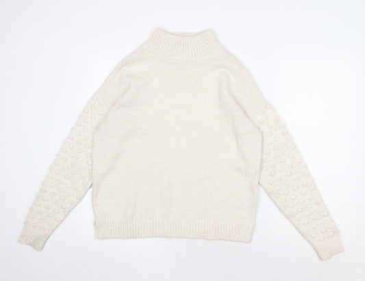 NEXT Womens Beige High Neck Acrylic Pullover Jumper Size S - Textured