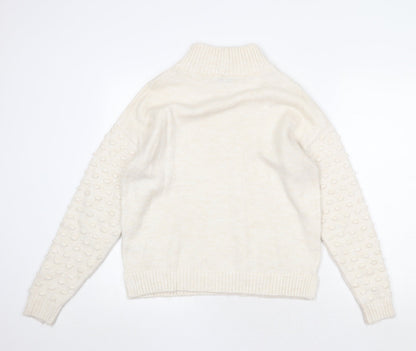 Next Womens Beige High Neck Acrylic Pullover Jumper Size S - Textured