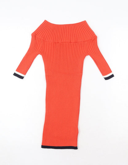 Next Womens Orange Boat Neck Acrylic Pullover Jumper Size 8 - Ribbed