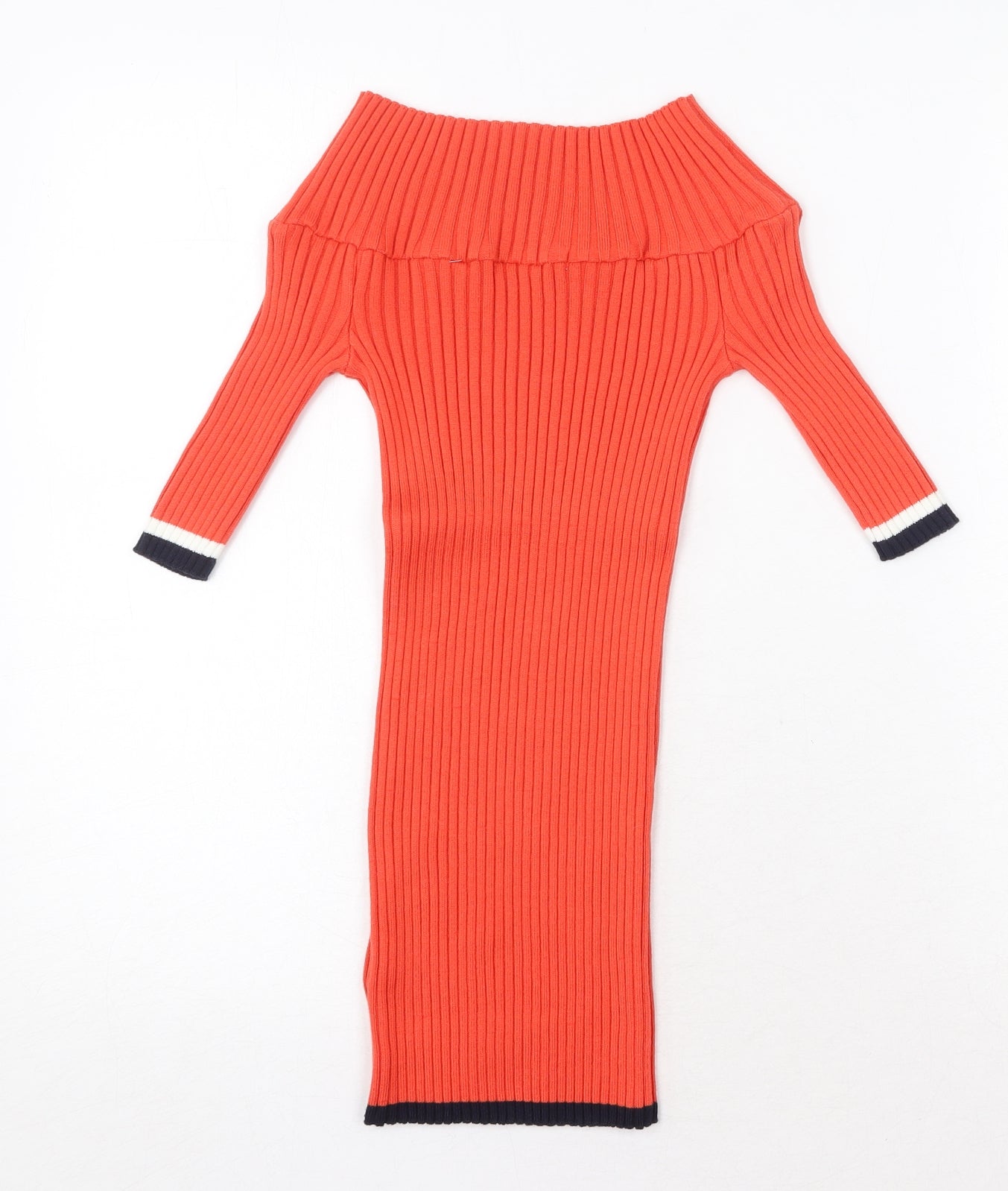 NEXT Womens Orange Boat Neck Acrylic Pullover Jumper Size 8 - Ribbed