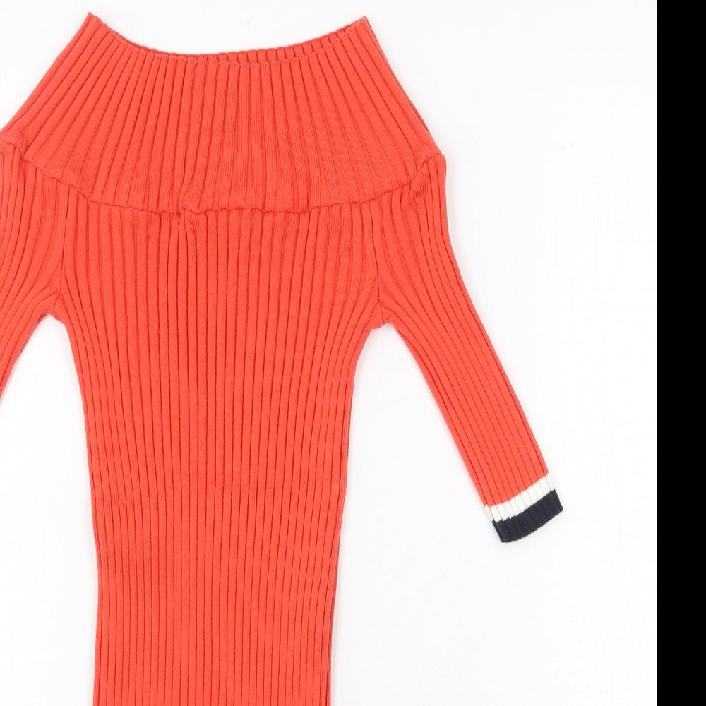 NEXT Womens Orange Boat Neck Acrylic Pullover Jumper Size 8 - Ribbed