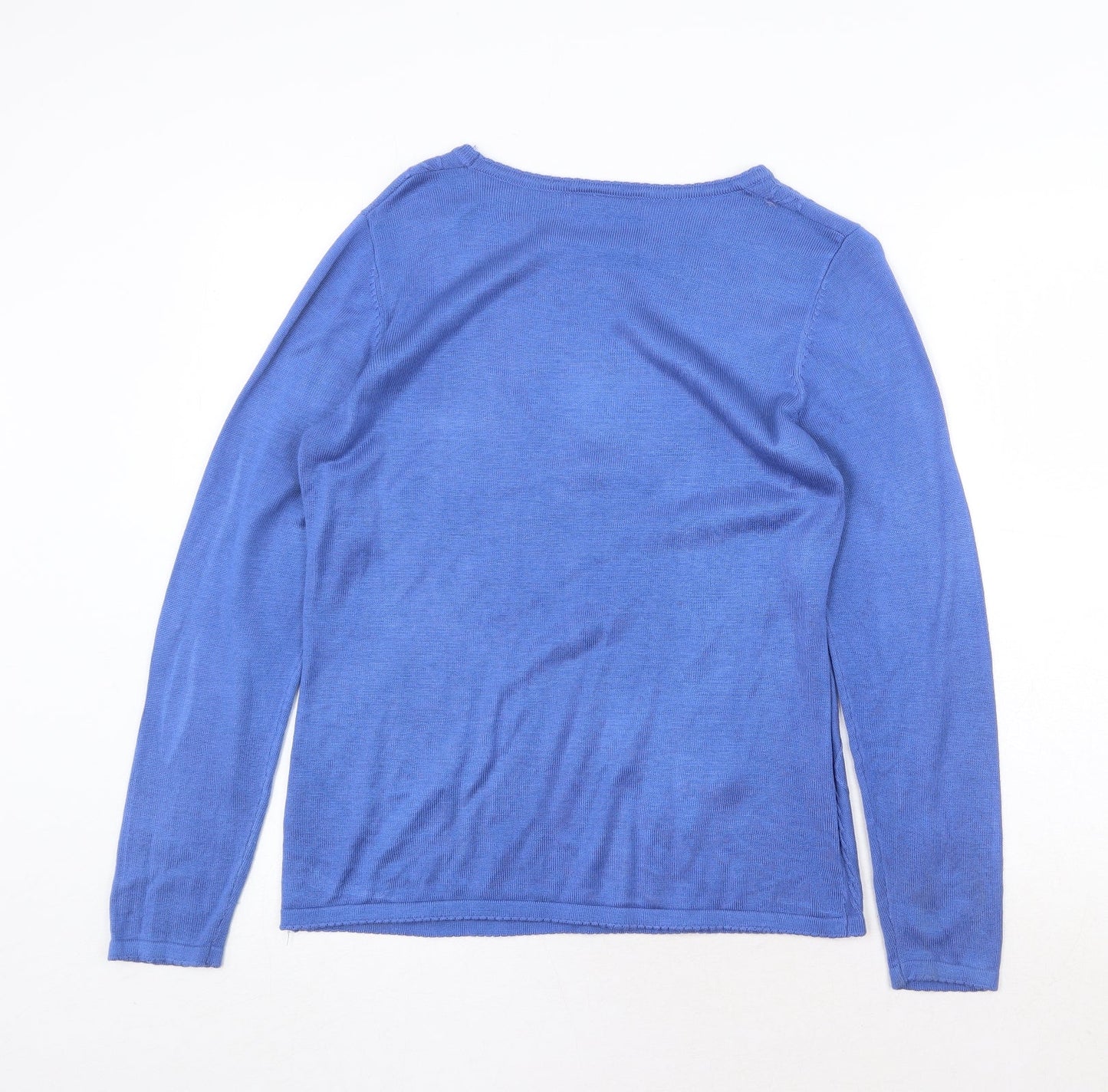 Bonmarché Womens Blue Boat Neck Acrylic Pullover Jumper Size S - Textured