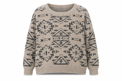Marks & Spencer Womens Beige Boat Neck Geometric Polyester Pullover Jumper Size 16
