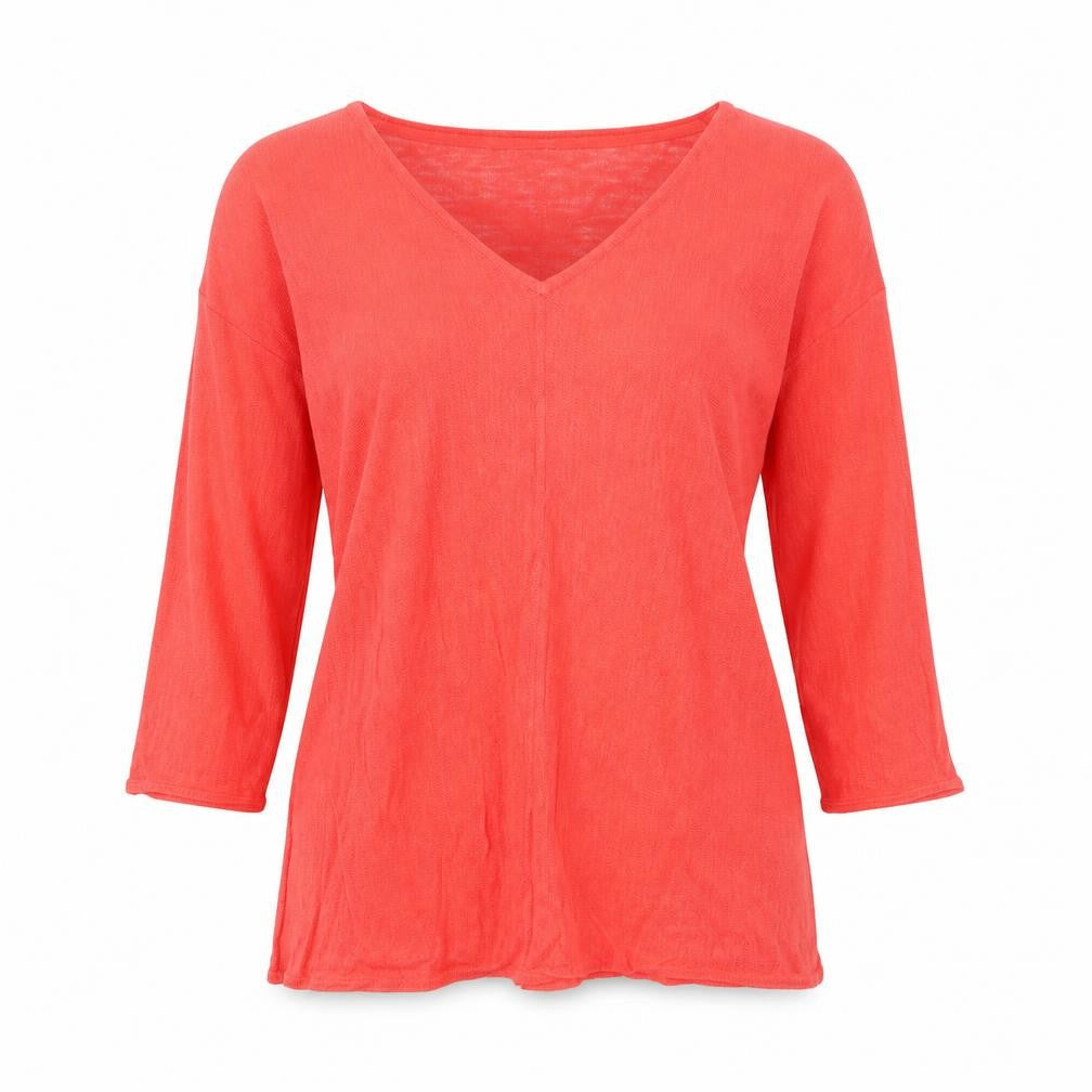 Monsoon Womens Red Linen Basic Blouse Size 10 V-Neck