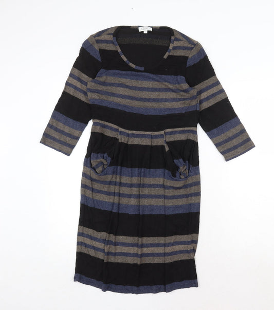 Kaliko Womens Multicoloured Striped Viscose Jumper Dress Size 10 Round Neck Pullover