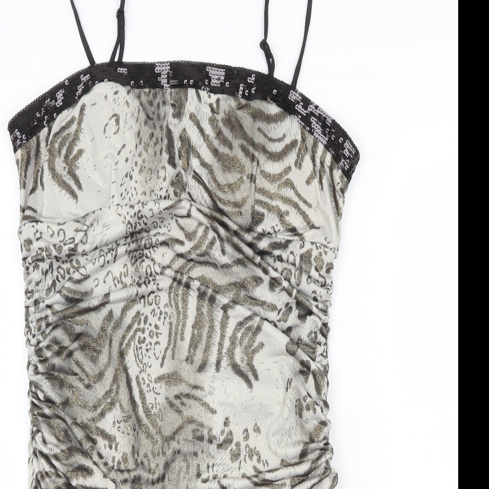 B-Soul Womens Multicoloured Animal Print Polyester Bodycon Size L Scoop Neck Pullover - Leopard Tiger Pattern