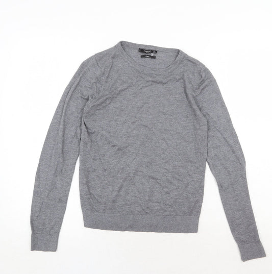 Mango Womens Grey Round Neck Cotton Pullover Jumper Size M