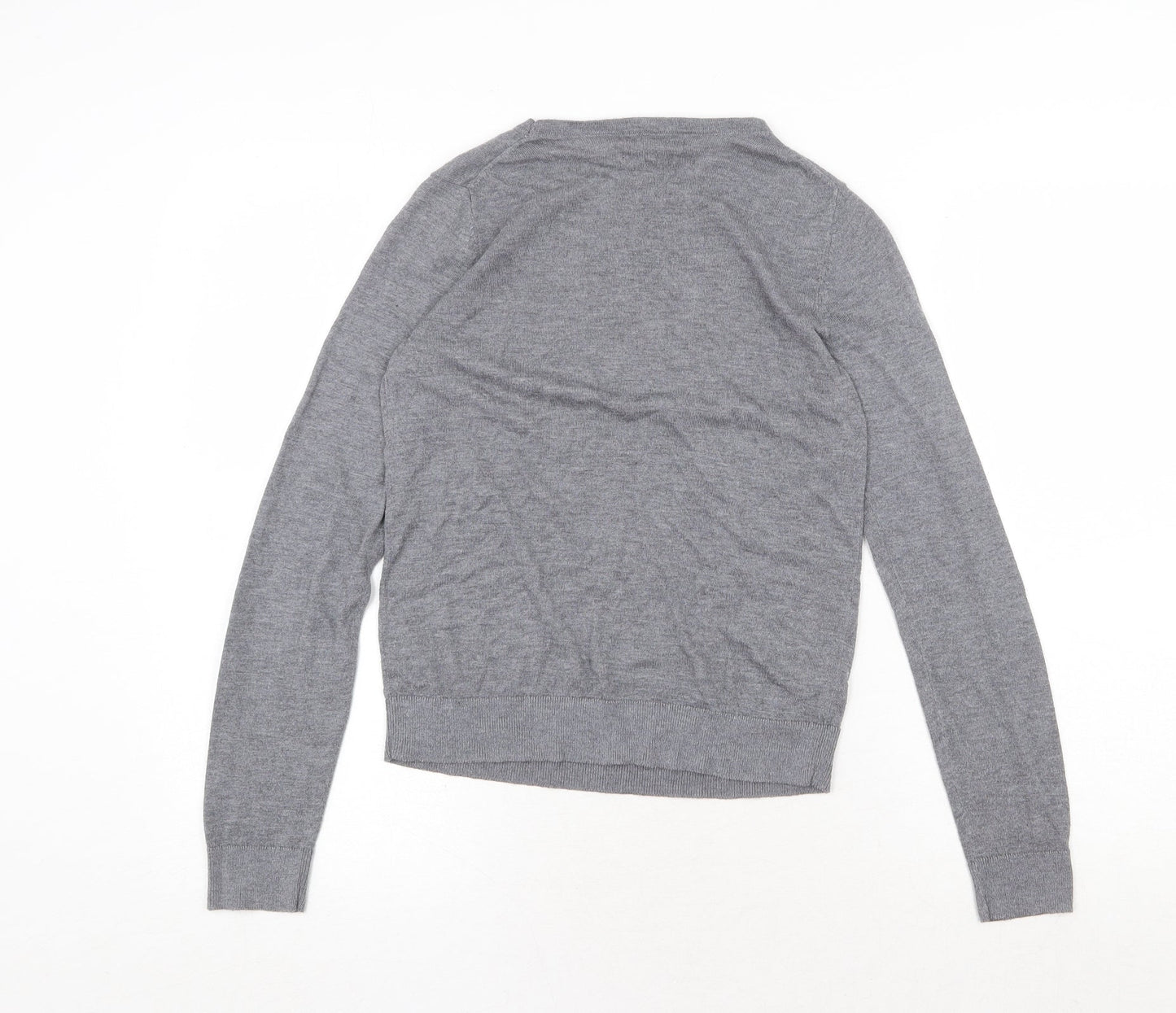 Mango Womens Grey Round Neck Cotton Pullover Jumper Size M