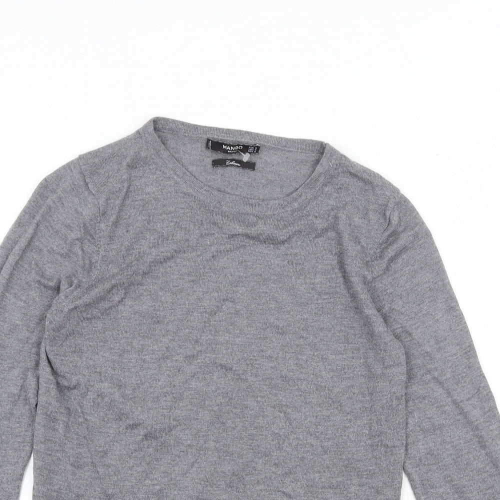 Mango Womens Grey Round Neck Cotton Pullover Jumper Size M