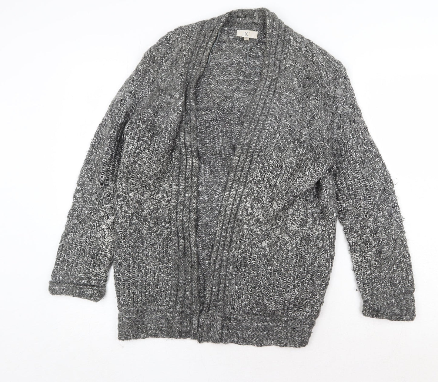 CC Womens Grey V-Neck Nylon Cardigan Jumper Size M