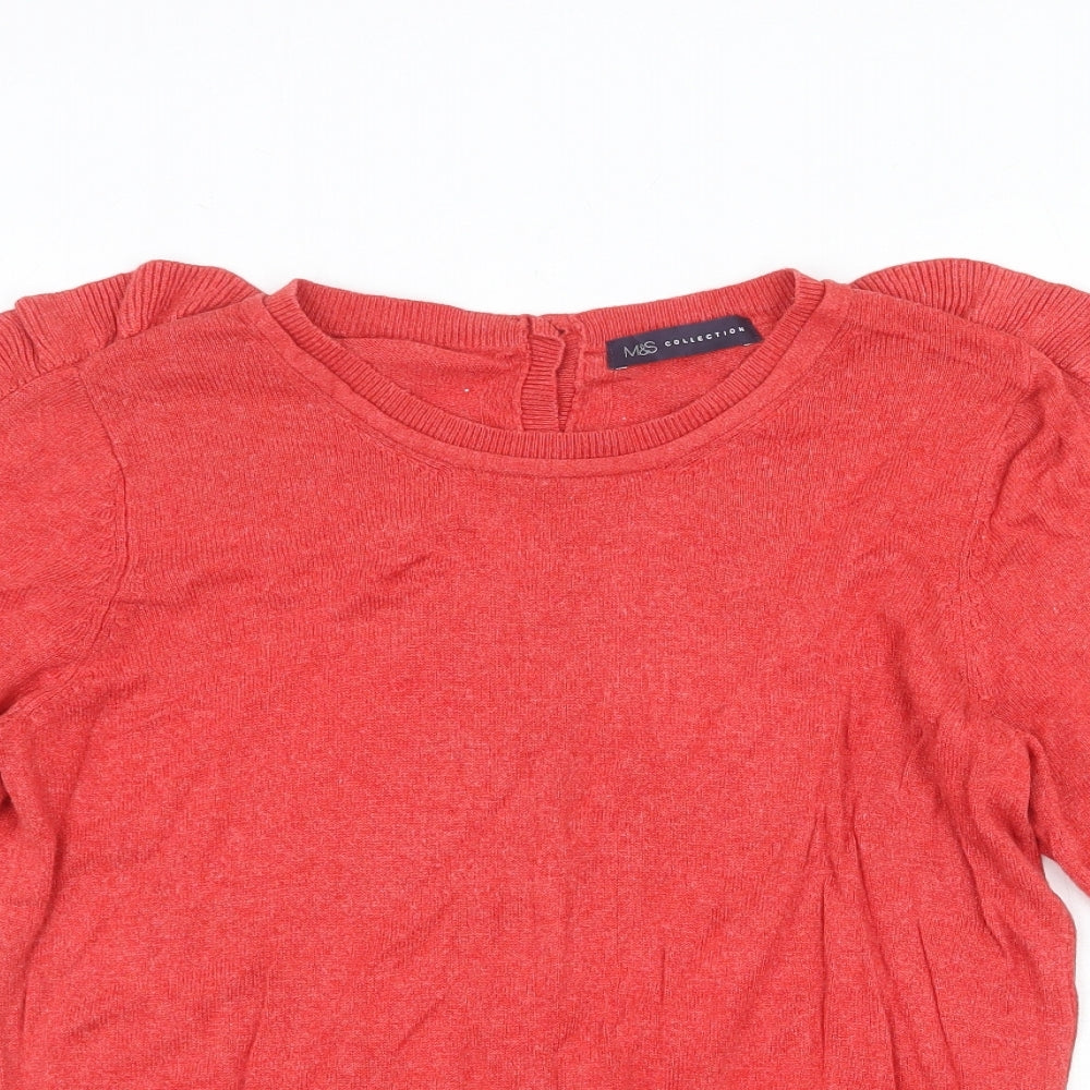Marks and Spencer Womens Red Round Neck Viscose Pullover Jumper Size 10