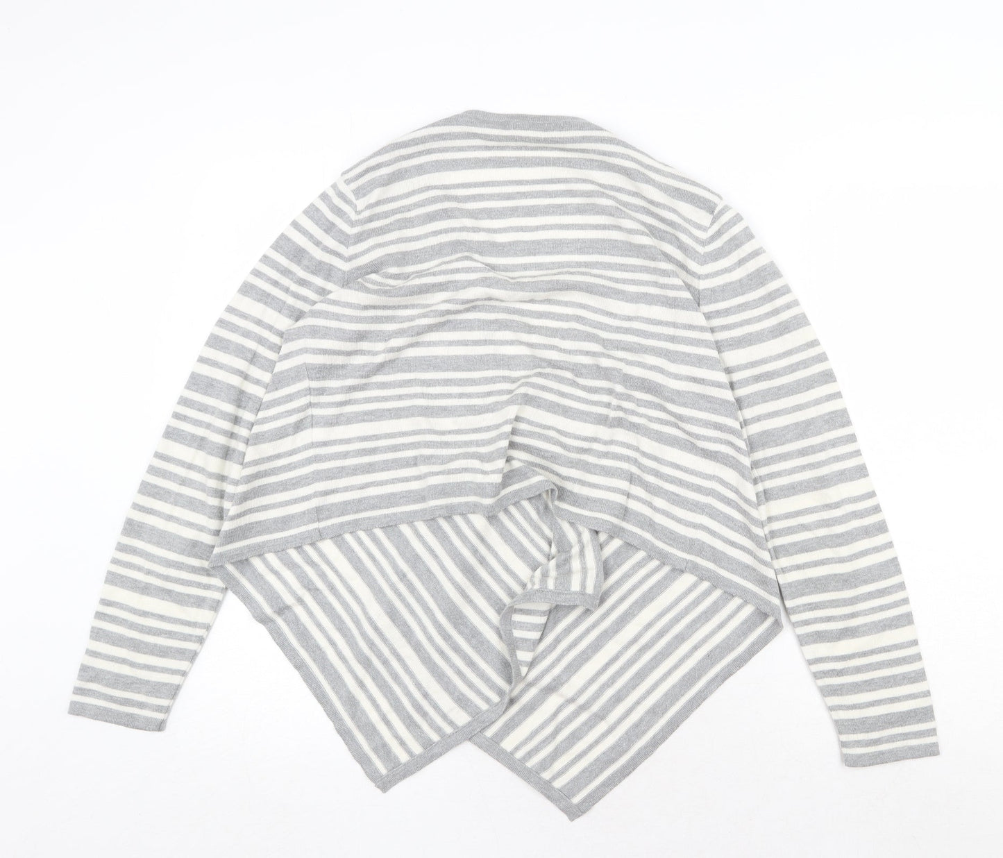 Marks and Spencer Womens Grey V-Neck Striped Acrylic Cardigan Jumper Size 12