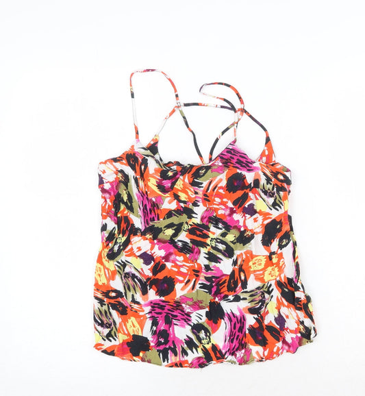 Topshop Womens Multicoloured Geometric Viscose Basic Tank Size 10 Round Neck
