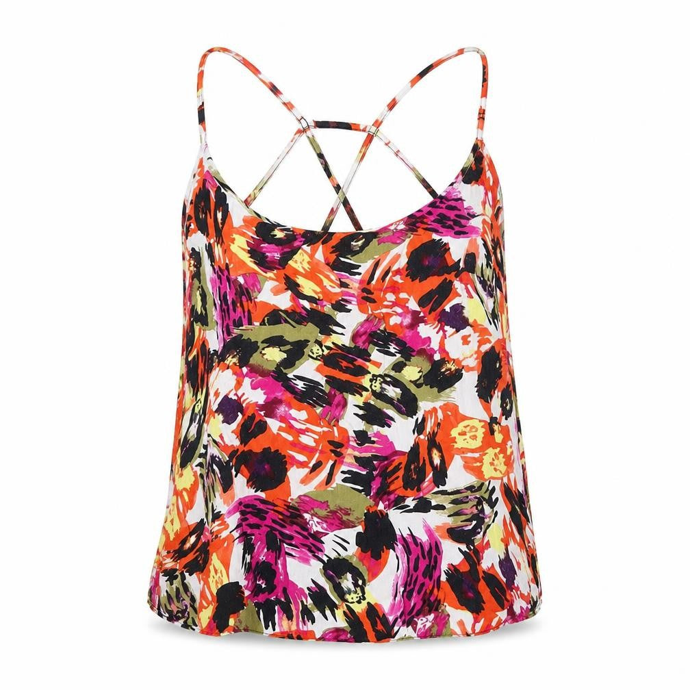 Topshop Womens Multicoloured Geometric Viscose Basic Tank Size 10 Round Neck